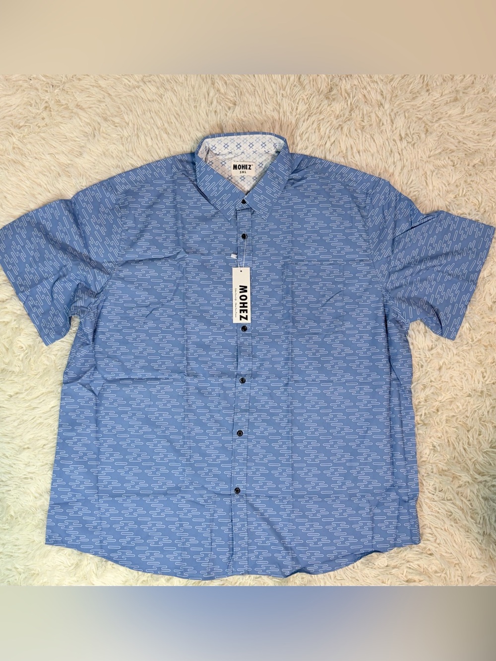 Blue Short-Sleeve Casual Button-Down Shirt